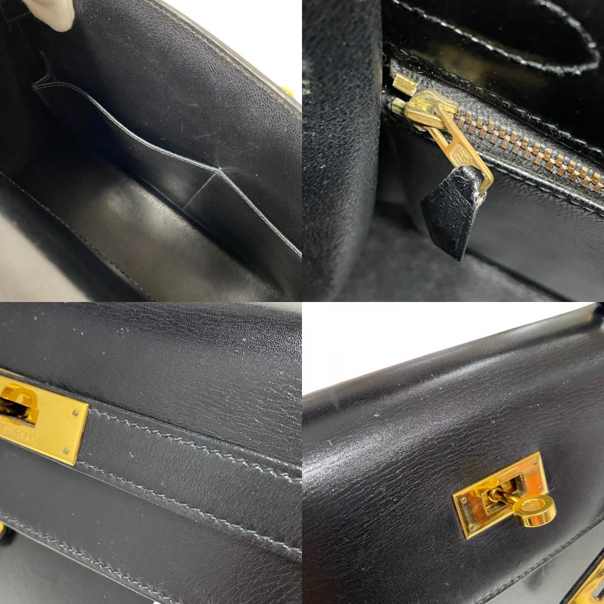 HERMES Kelly 32 Black Box Calf Handbag with Gold Hardware