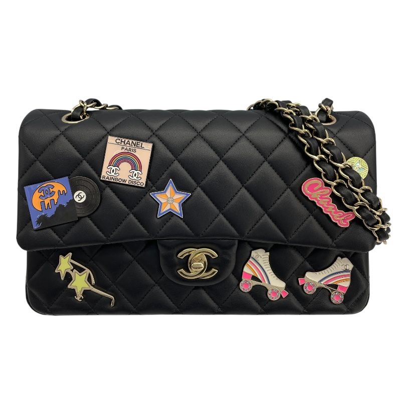 CHANEL Matelassé 25 Wappen Black Lambskin Shoulder Bag