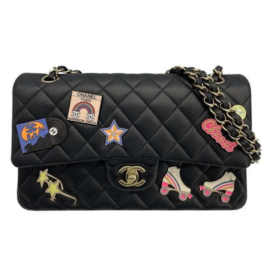 CHANEL Matelassé 25 Wappen Black Lambskin Shoulder Bag