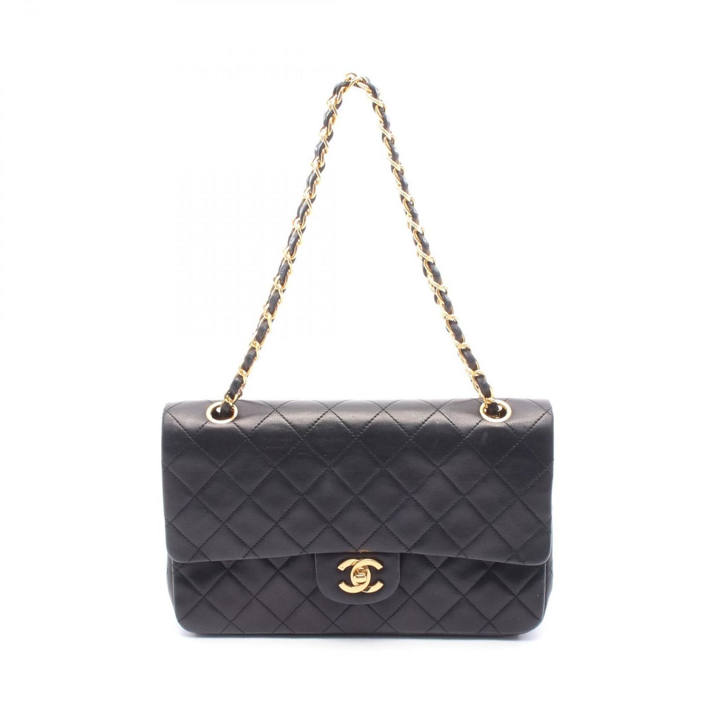 CHANEL Matelassé W Flap Shoulder Bag in Black Lambskin