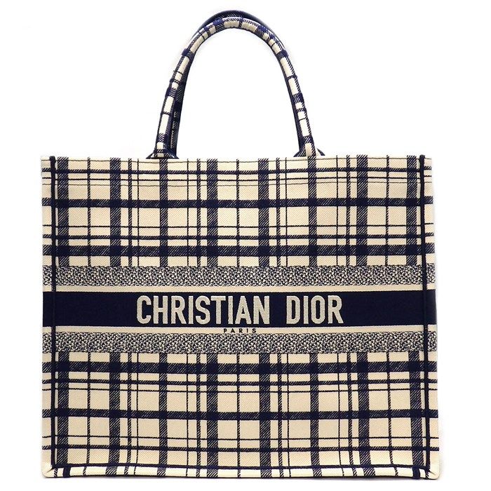 Dior Large Book Tote Bag in Ivory & Navy Canvas - Exquisite Craftsmanship