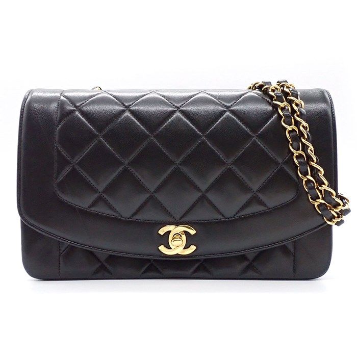 CHANEL Matelassé Diana 25 Shoulder Bag in Black Lambskin