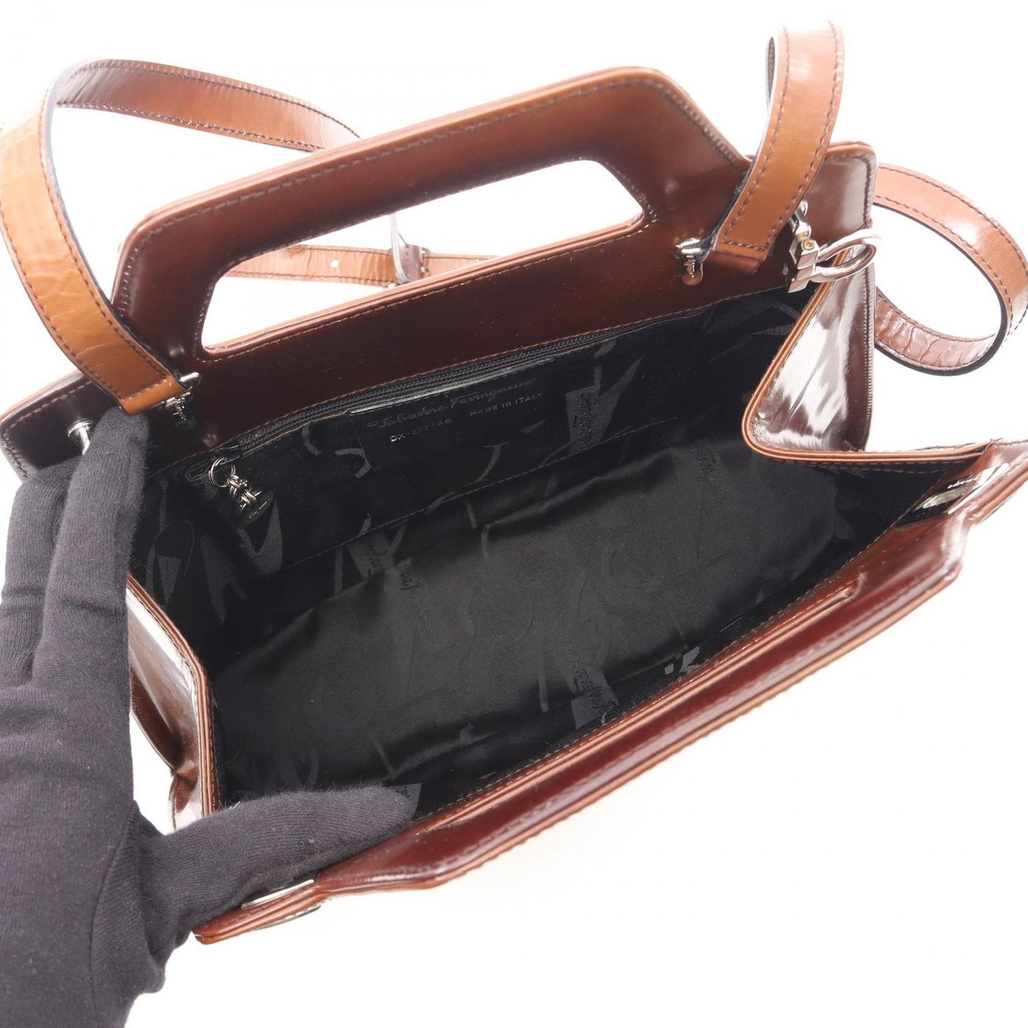Salvatore Ferragamo Dark Brown Leather 2-Way Shoulder Handbag
