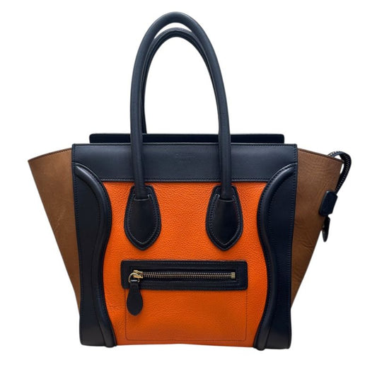 CELINE Luggage Micro Shopper in Orange & Navy Leather - Exclusive Handbag