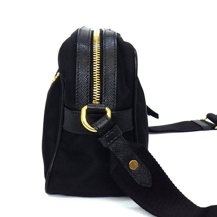 PRADA Black Nylon & Saffiano Leather Shoulder Bag 1BH089