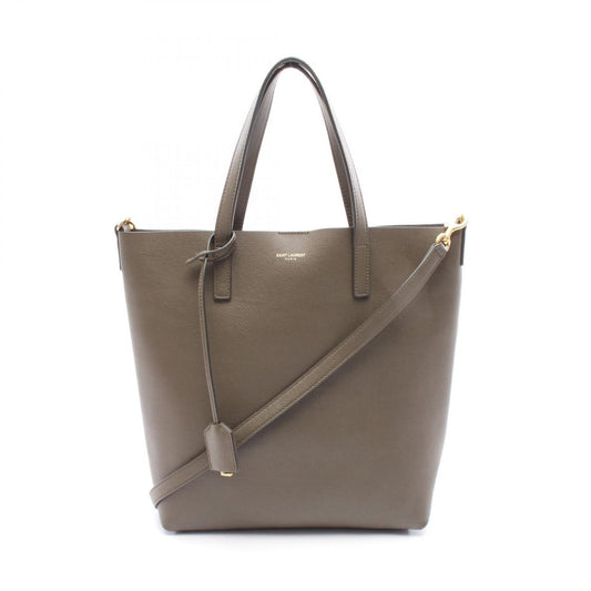 SAINT LAURENT Olive Leather Toy Shopping Tote Bag