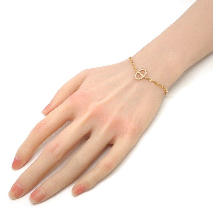 HERMES Chaine d'Ancre Contour Bracelet with Diamonds in K18 Pink Gold
