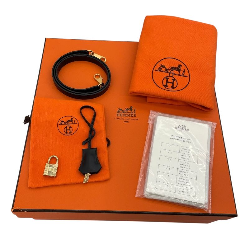 HERMES Kelly 28 Black Box Calf Shoulder Bag with Gold Hardware