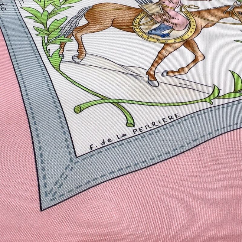 HERMES Carre 90 Costumes Civils Actuels Pink Silk Scarf
