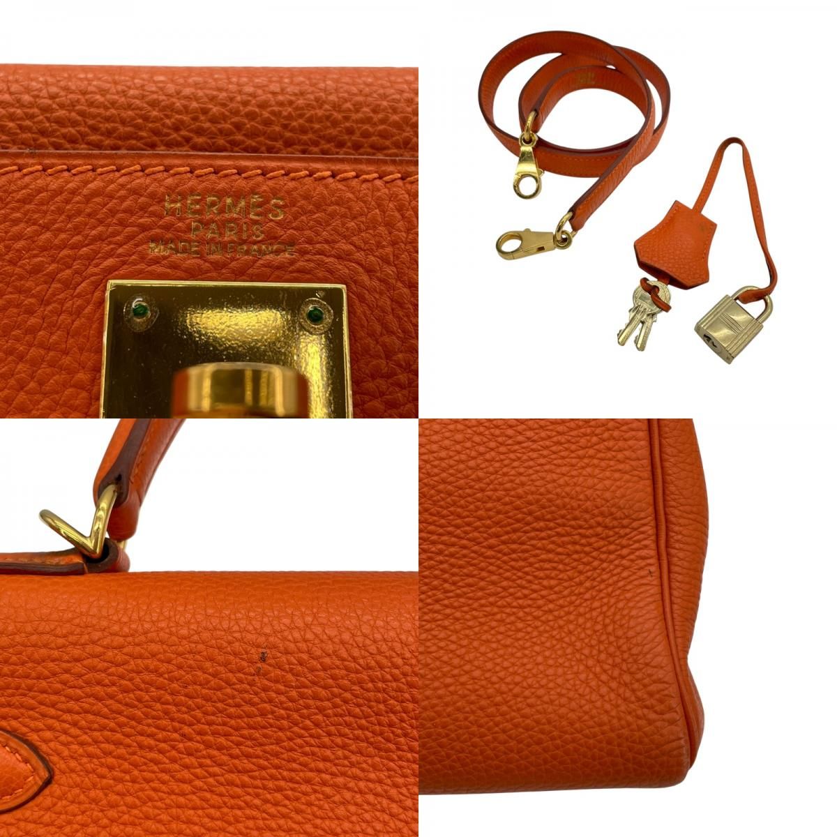 HERMES Kelly 32 Orange Togo Leather Shoulder Bag with Gold Hardware