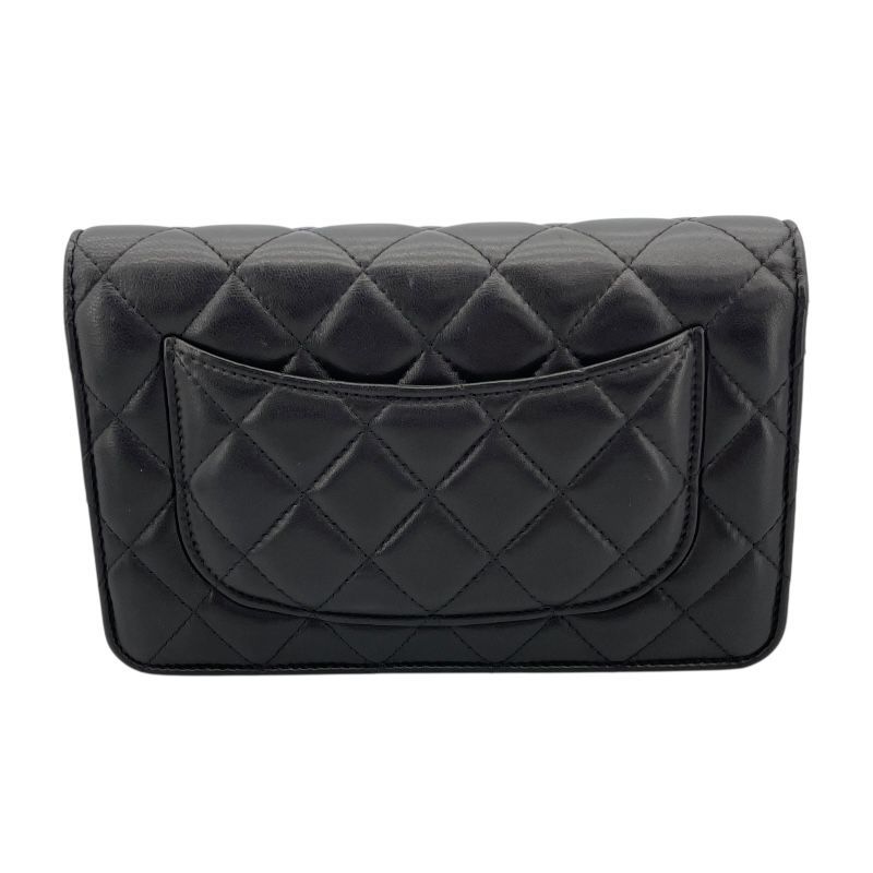 CHANEL Matelassé Chain Wallet A33814 - Black Lambskin with Gold Hardware