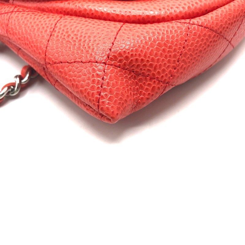 CHANEL Coco Mark Half Moon Chain Wallet in Red Orange Caviar