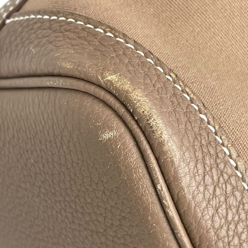 HERMES Garden Zip MM Beige Canvas Handbag with Silver Hardware