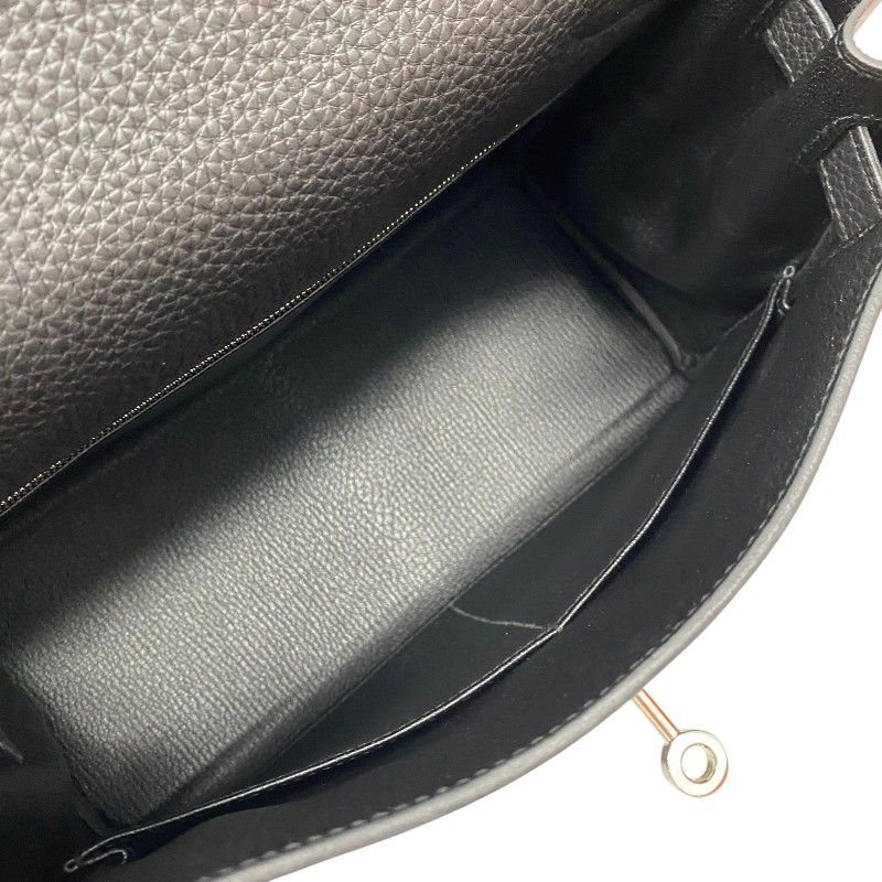 HERMES Kelly 28 Black Togo Leather Handbag with Silver Hardware