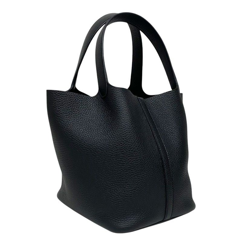 HERMES Picotin Lock MM Black Togo Leather Tote with Silver Hardware