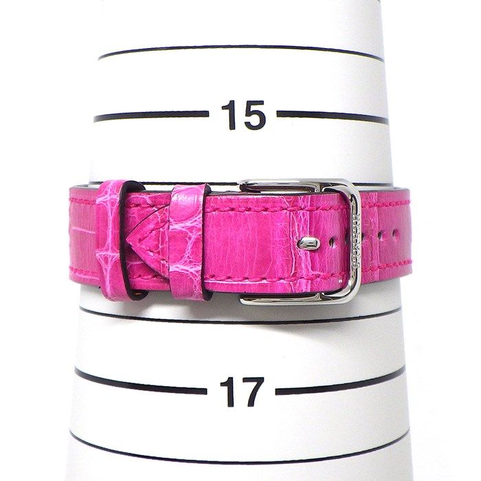 HERMES H-Watch PM 25mm with Diamond Bezel & Pink Alligator Strap