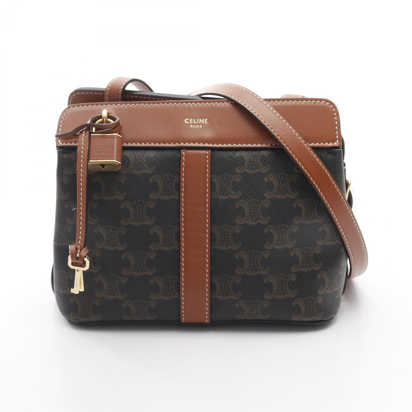 CELINE Teen Cabas Triomphe Shoulder Bag - Black/Brown PVC Canvas