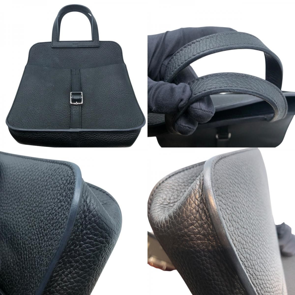 HERMES Arzan 25 Black & Silver Hardware Togo Leather Shoulder Bag