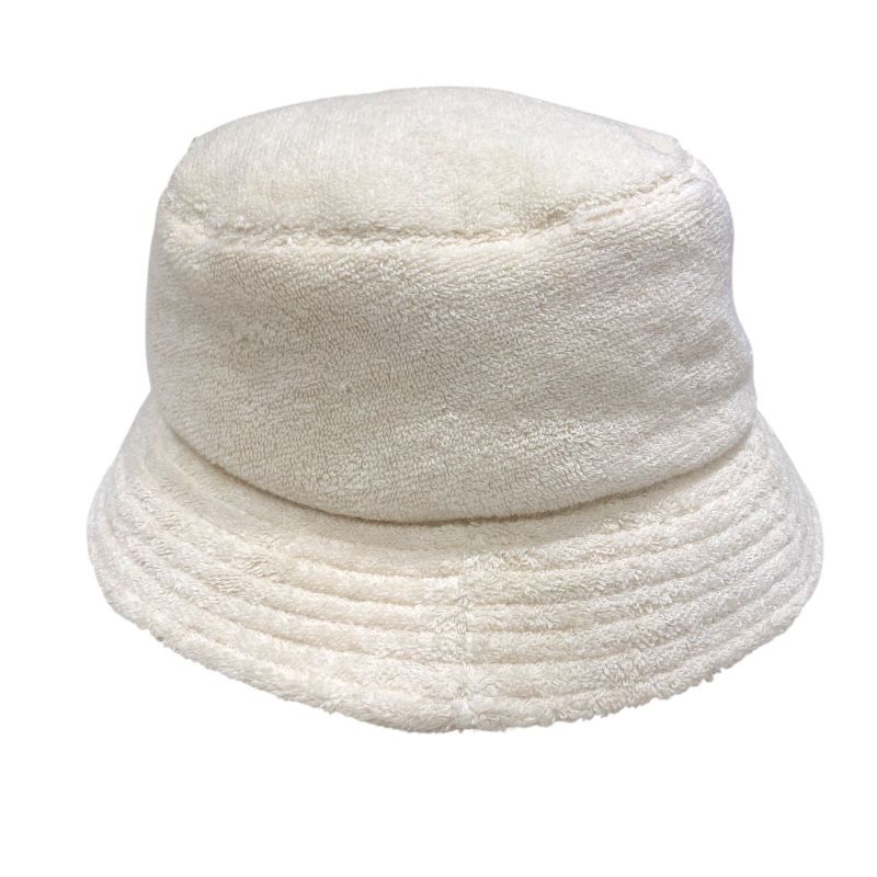 CHANEL Logo Embroidered Pile Bucket Hat in Cream Cotton