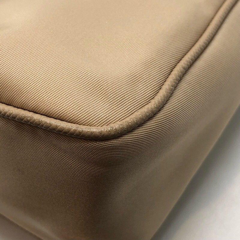 PRADA Re-Edition 2005 Beige Nylon Shoulder Bag with Silver Hardware