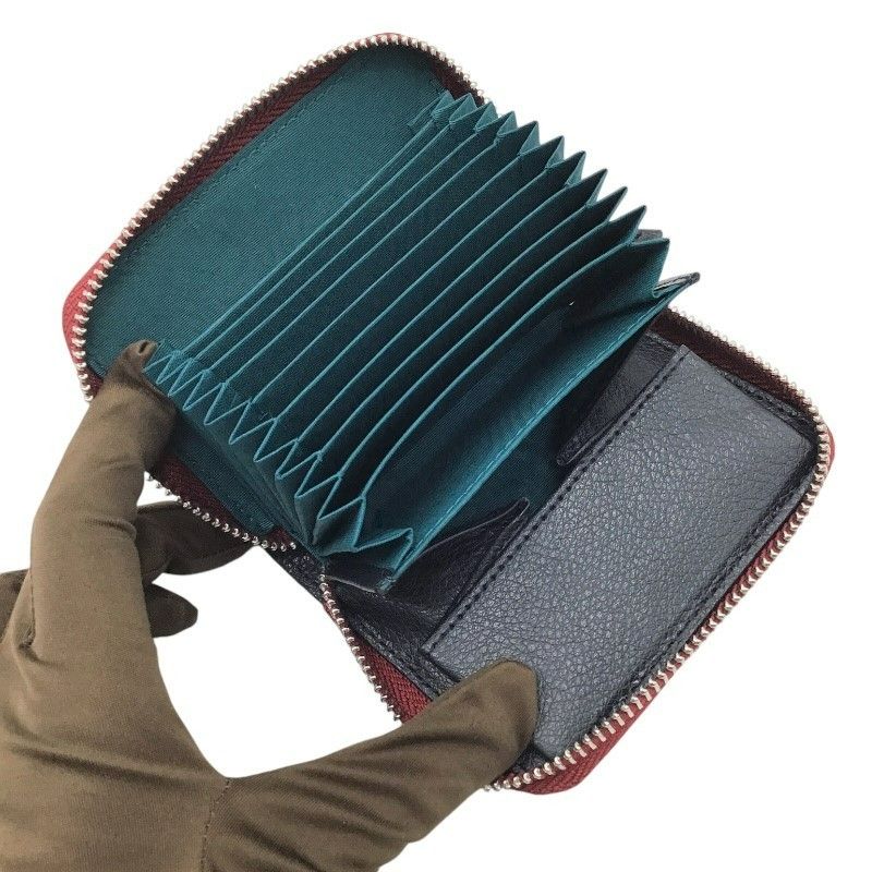 Exquisite Crocodile Round Zipper Card Case in Navy Black & Silver