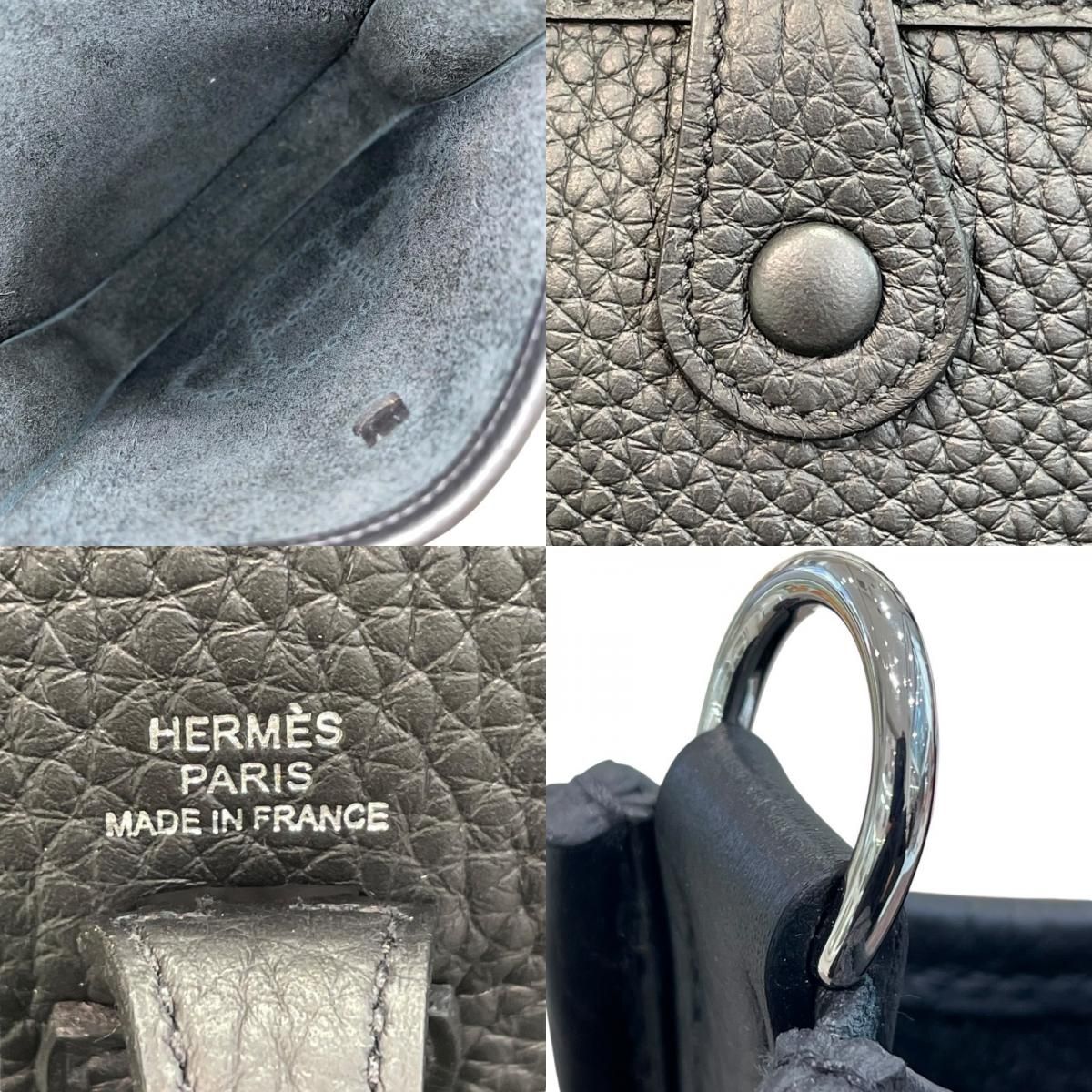 HERMES Evelyne TPM Black & Silver Togo Leather Shoulder Bag