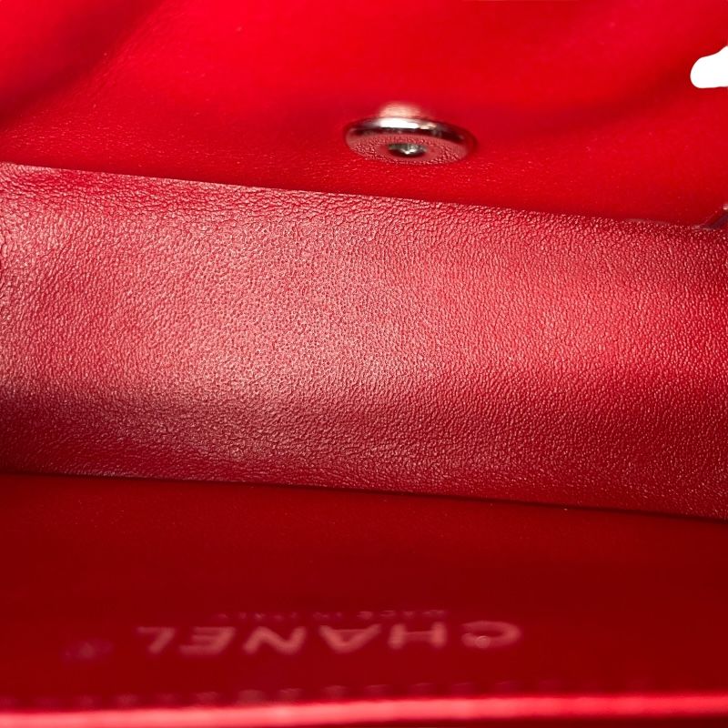 CHANEL Mini Matelassé 18 Red Lambskin Shoulder Bag with Silver Hardware