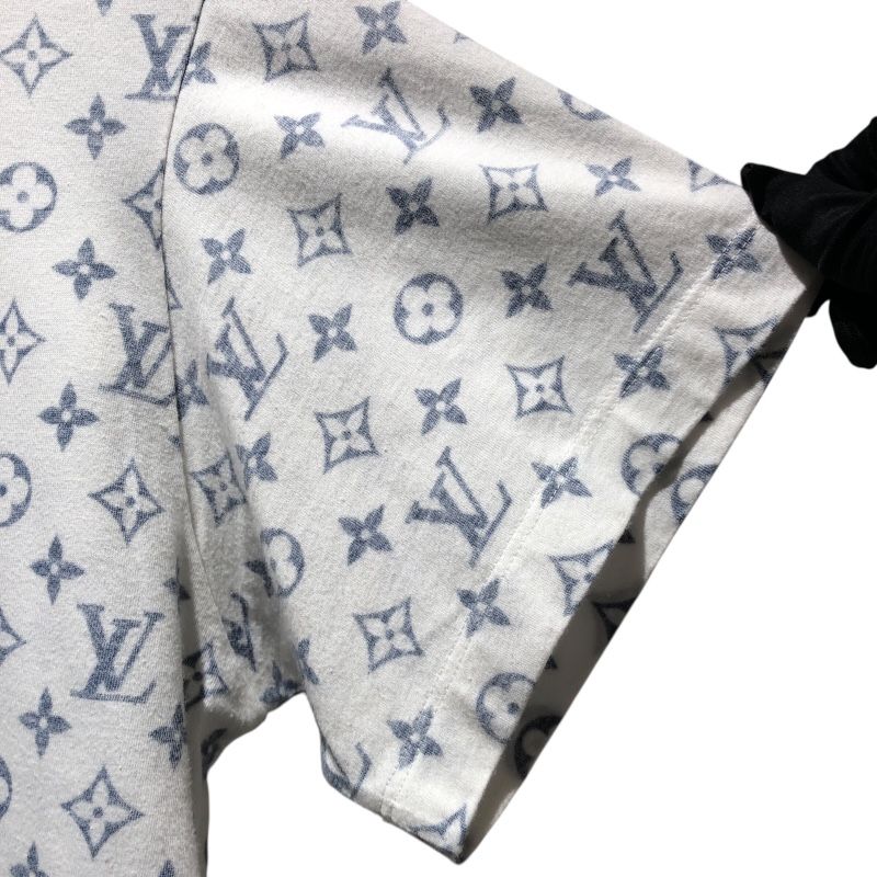 Louis Vuitton Monogram Print T-Shirt in White & Silver Hardware