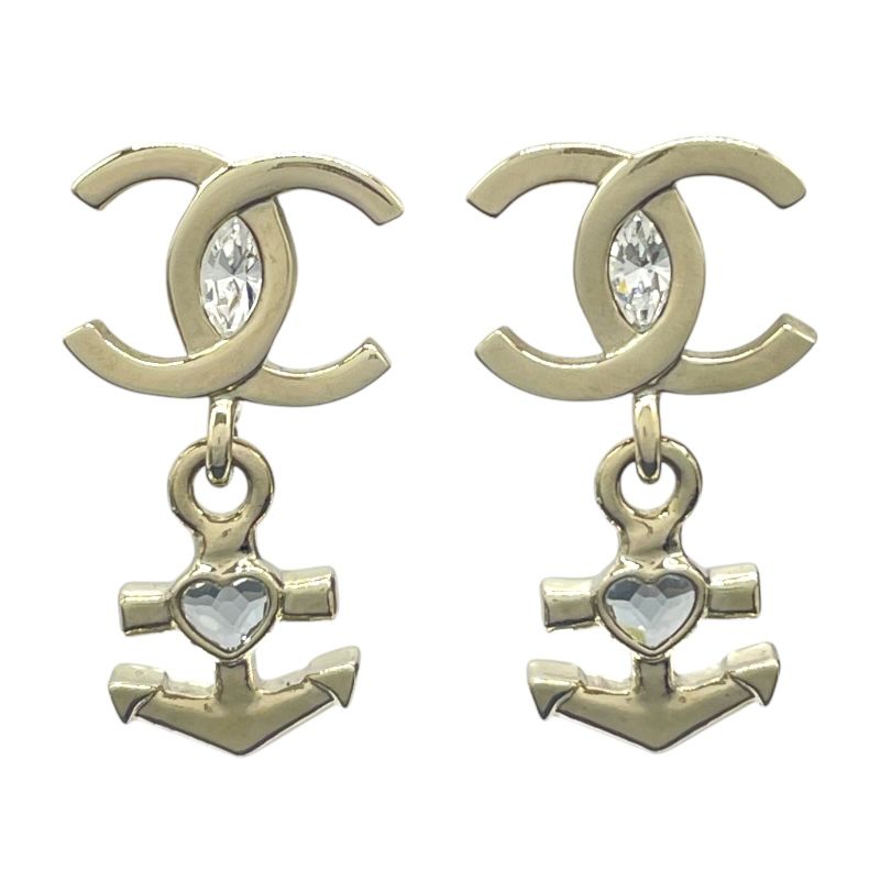 CHANEL Coco Mark Anchor Hoop Earrings in Gold Metal & Strass