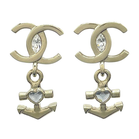 CHANEL Coco Mark Anchor Hoop Earrings in Gold Metal & Strass