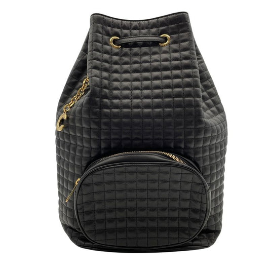 CELINE C Charm Backpack Bag - Black Leather with Gold Hardware