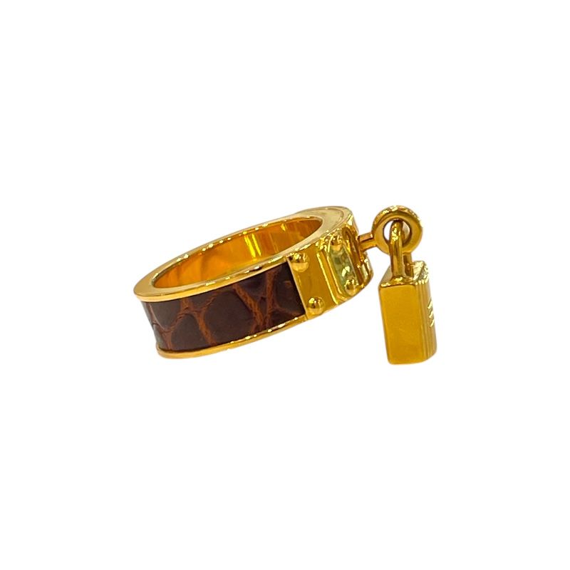 HERMES Kelly Scarf Ring in Brown/Gold - Exquisite Luxury Accessory