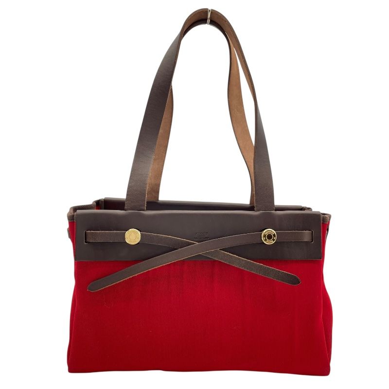 HERMES Émile Bag Cabas PM in Orange & Red with Gold Hardware