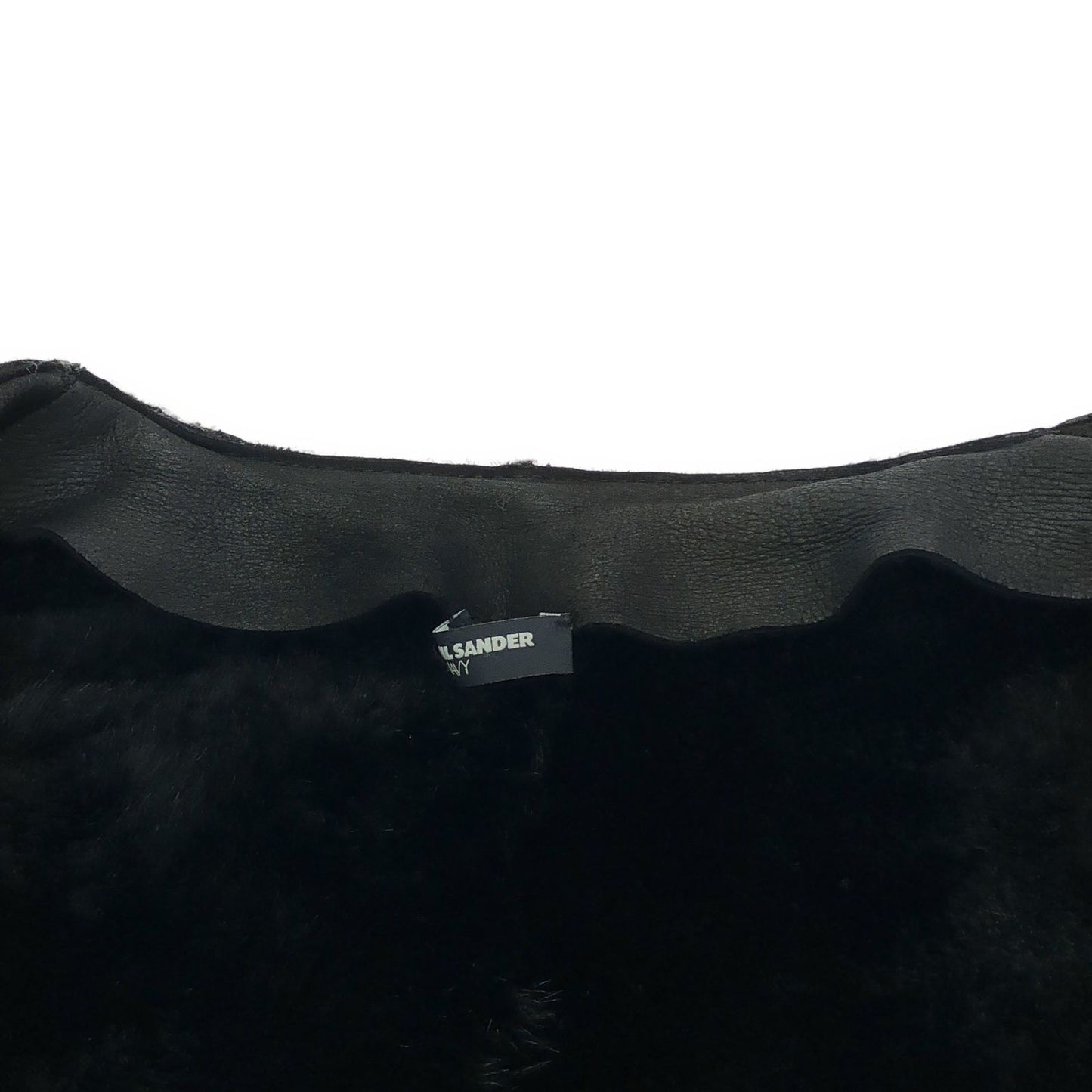 JIL SANDER NAVY Black Leather Shearling Coat - Size 34