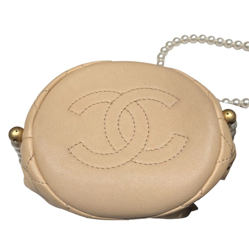 CHANEL Pearl Chain Shoulder Bag AS2529 in Beige with Gold Hardware