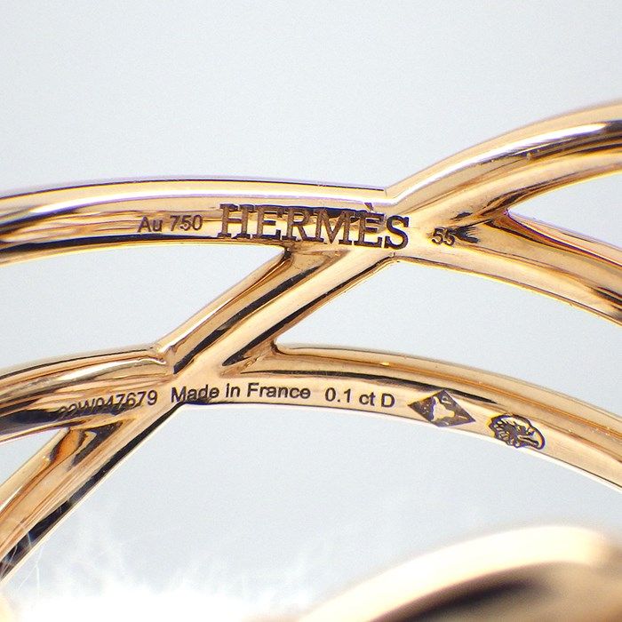 HERMES Chaine d'Ancre Chaos MM Ring with Diamonds - K18 Pink Gold