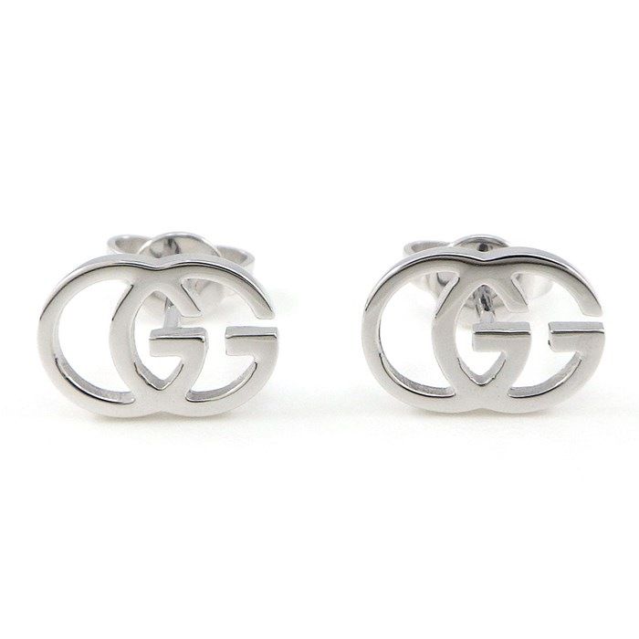 GUCCI GG Logo Stud Earrings in K18 White Gold - Exquisite Craftsmanship