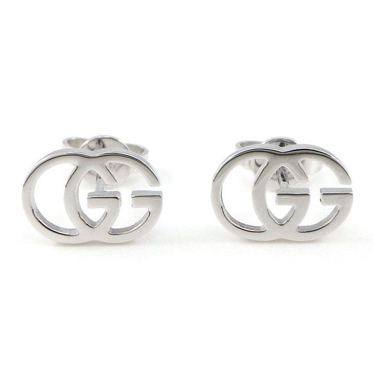 GUCCI GG Logo Stud Earrings in K18 White Gold - Exquisite Craftsmanship