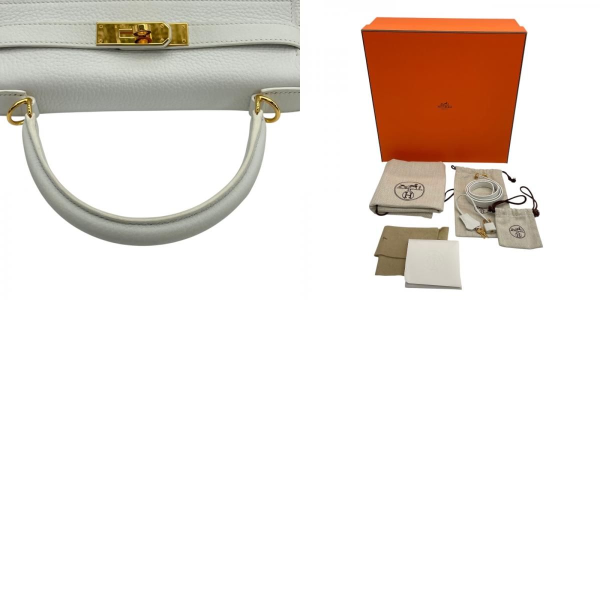 HERMES Kelly 28 White Togo Leather Shoulder Bag with Gold Hardware