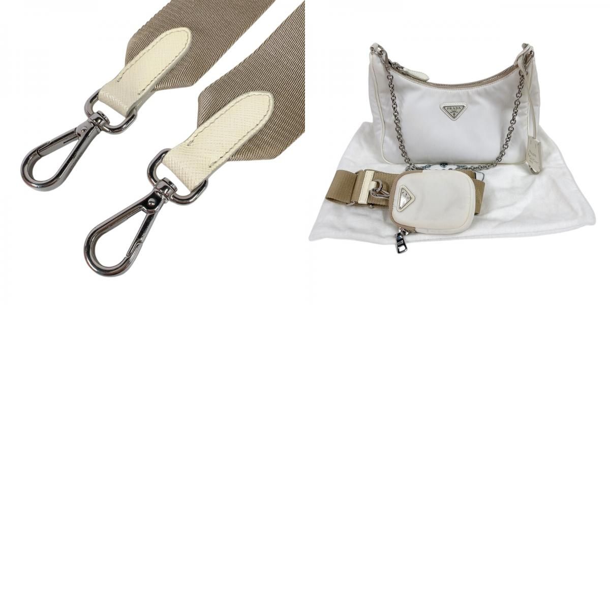 PRADA Re-Edition 2005 White Nylon Shoulder Bag with Silver Hardware