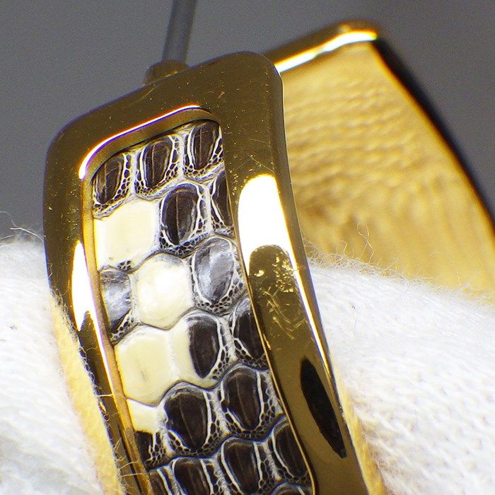 HERMES Oranpe Earrings in Ombre Lizard Leather & Gold Plating