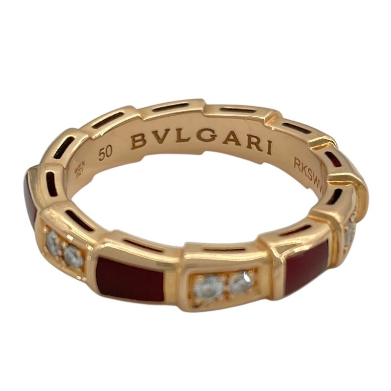 BVLGARI Serpenti Viper Ring in 18K Pink Gold with Carnelian & Diamonds