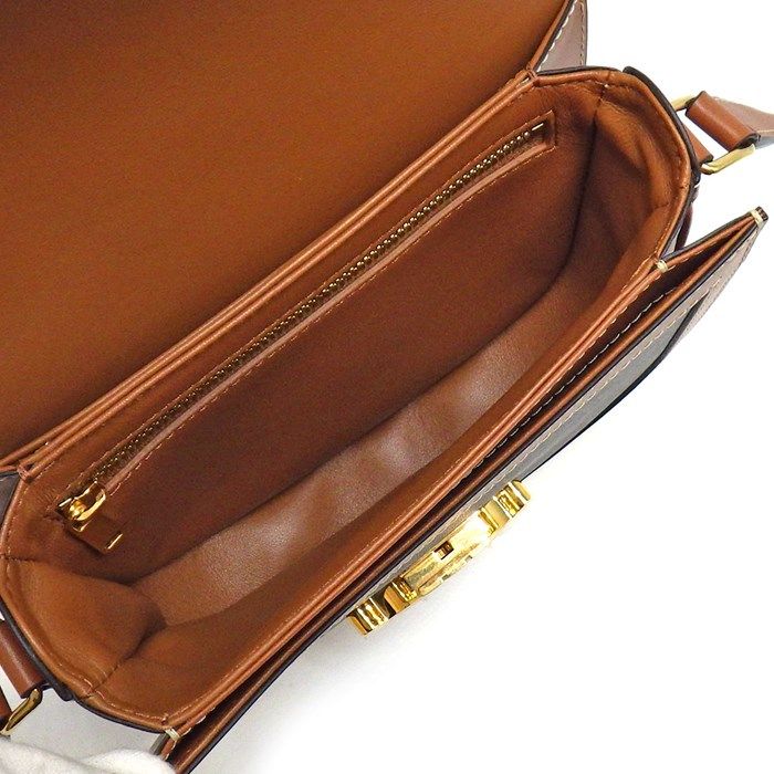 CELINE Teen Buzas Claire Shoulder Bag in Tan Canvas & Calfskin