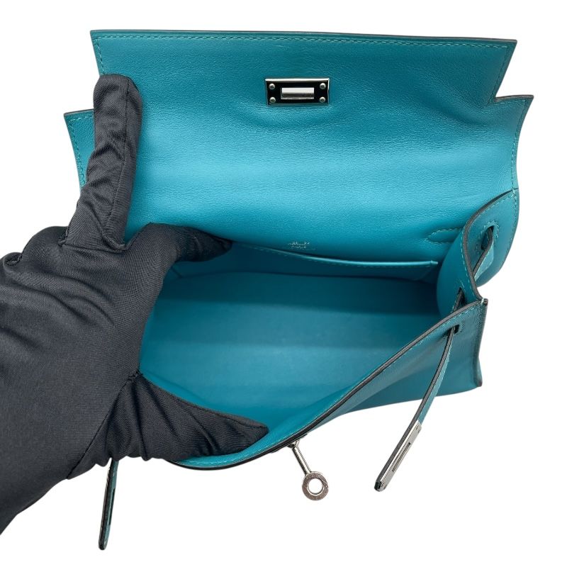 HERMES Kelly Pochette T Stamp in Blue Paon with Silver Hardware