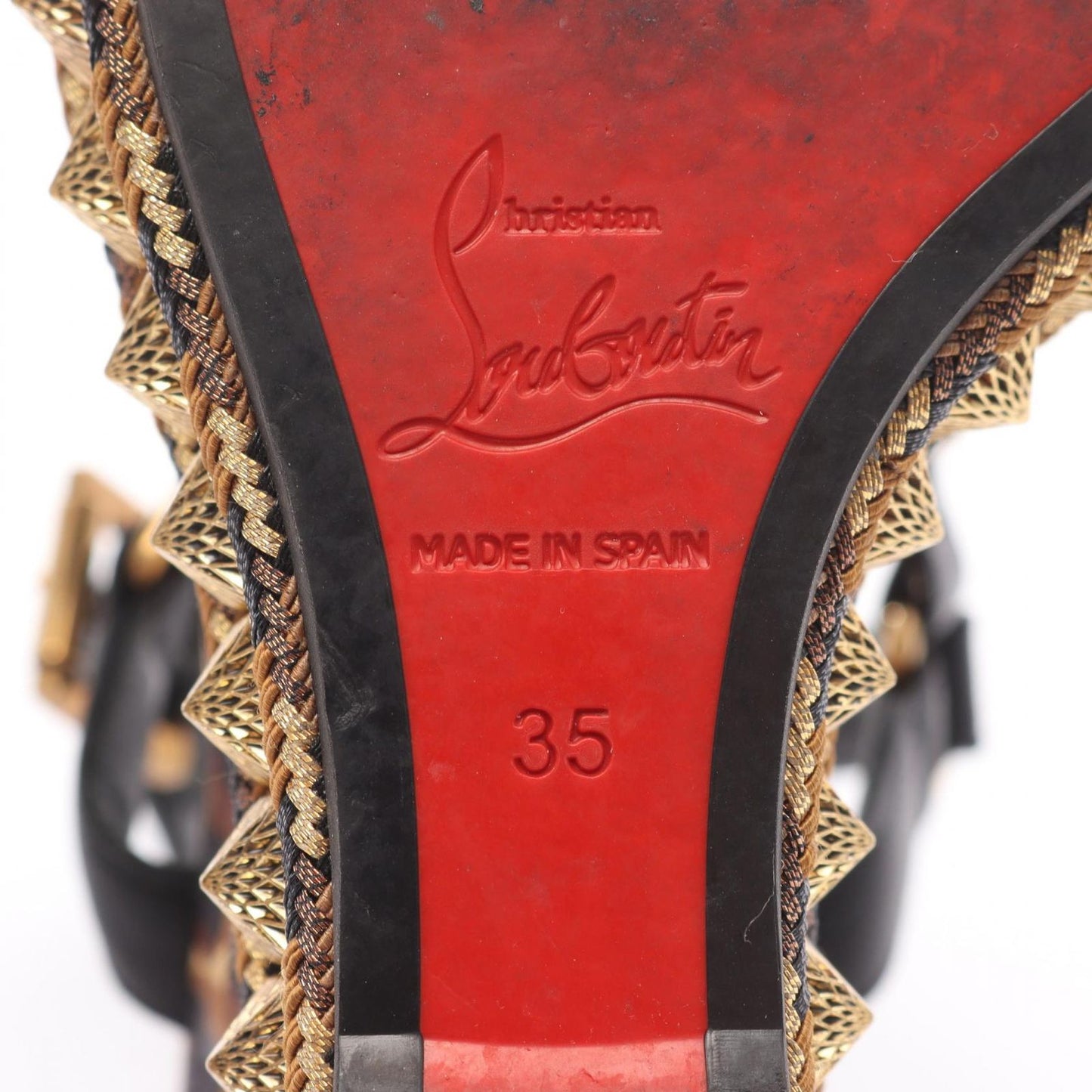 Christian Louboutin Brown & Black Leather Wedge Sandals - Size 35