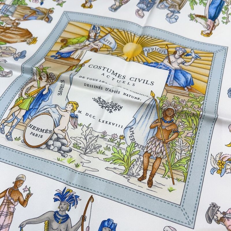 HERMES Carre 90 Costumes Civils Actuels Pink Silk Scarf