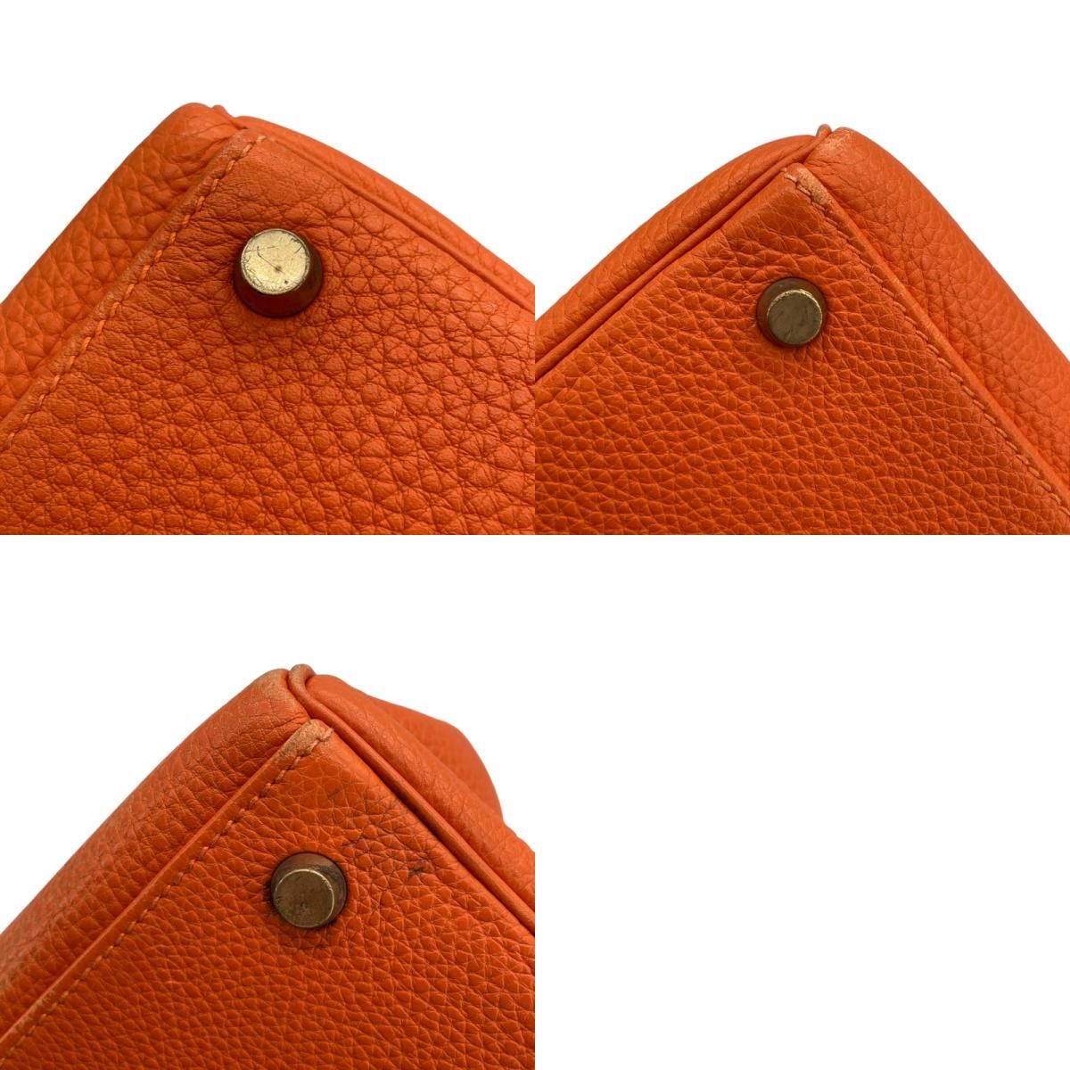 HERMES Kelly 32 Orange Togo Leather Shoulder Bag with Gold Hardware