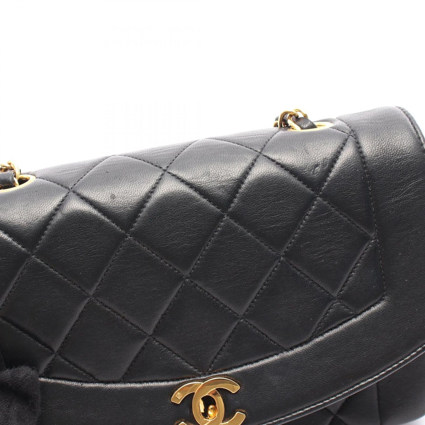 CHANEL Matelassé Diana Flap Shoulder Bag in Black Lambskin