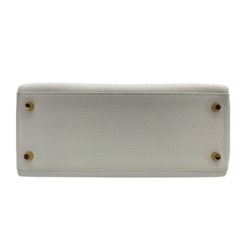 HERMES Kelly 28 White Togo Leather Shoulder Bag with Gold Hardware