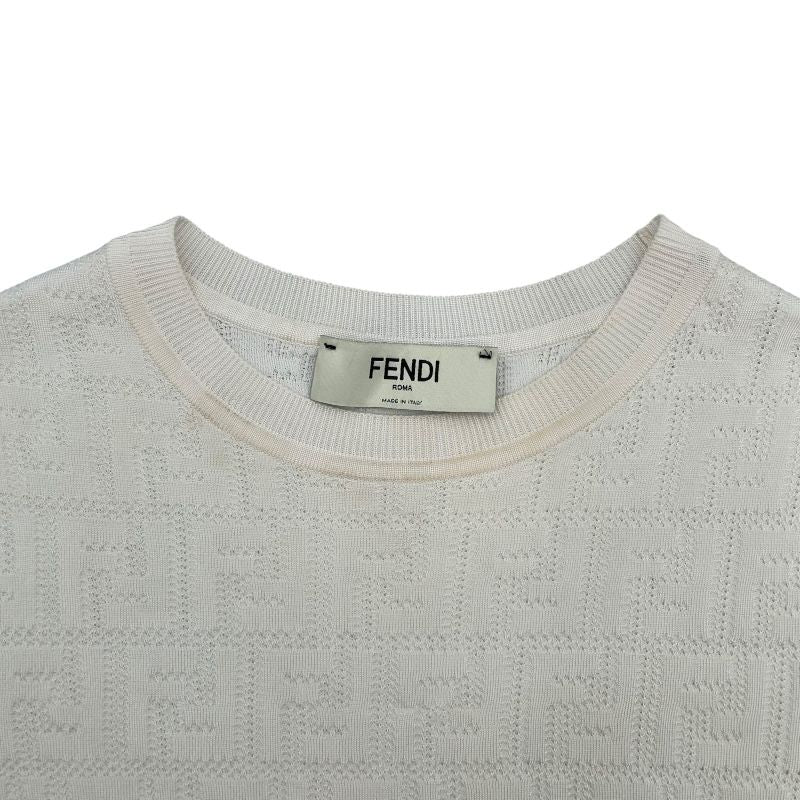 Fendi FF Pattern Knit T-Shirt - White Cotton, Women's Size 36